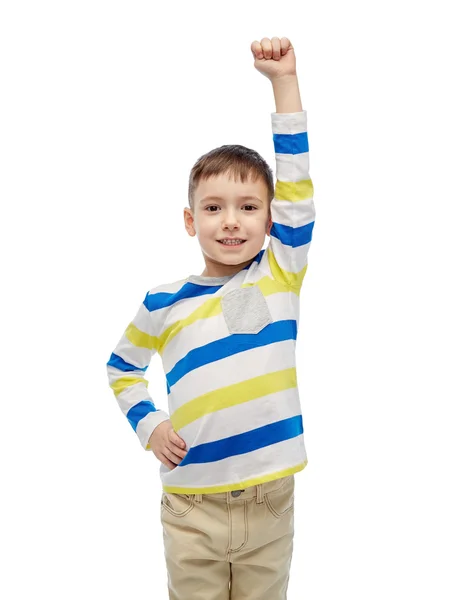 Happy smiling little boy with raised hand — Stock Photo, Image