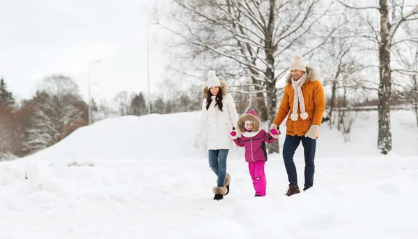 Mutlu aile açık havada yürüyüş kış giysileri içinde — Stok fotoğraf