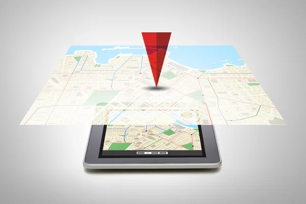 Tablet pc with gps navigator map on screen — ストック写真