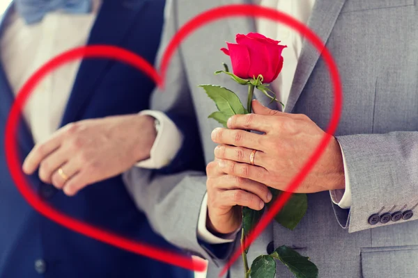 Close-up van gelukkig man gay paar holding handen — Stockfoto