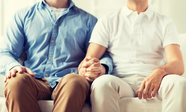 Close up of happy male gay couple holding hands — Stock Photo, Image