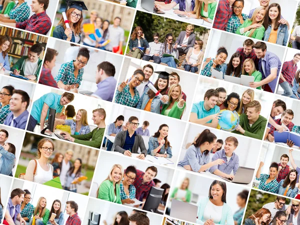 Collage med många bilder av Collegestudenter — Stockfoto