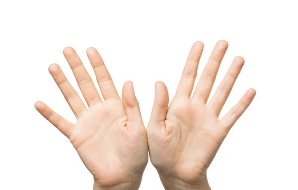 Primo piano di due mani che mostrano palme — Foto Stock