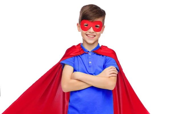 Jongen in rode super held cape en masker — Stockfoto