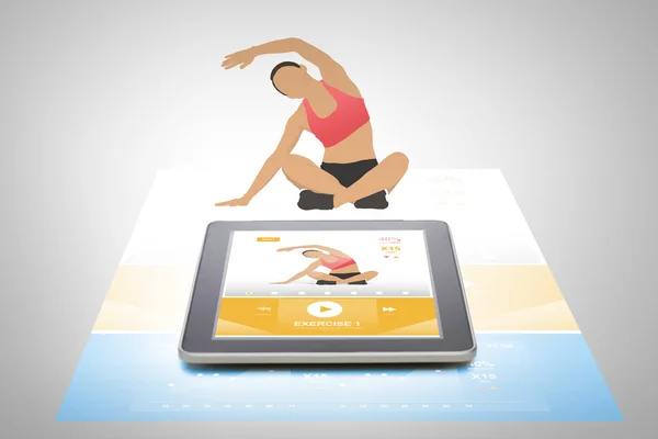 PC tableta con aplicación de fitness en la pantalla — Foto de Stock