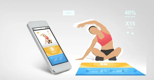 Смартфон со спортивным приложением на экране — стоковое фото