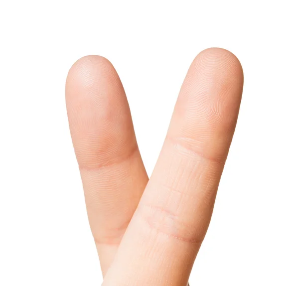 Bliska ręka pokazuje dwa palce krzyżowe — Zdjęcie stockowe