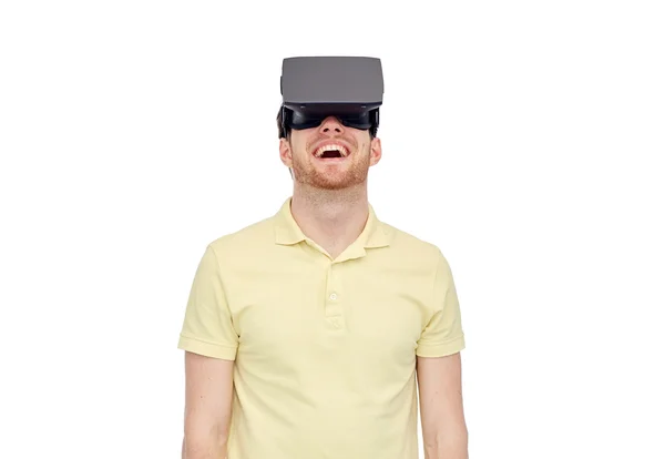 Homem feliz no fone de ouvido realidade virtual ou óculos 3d — Fotografia de Stock