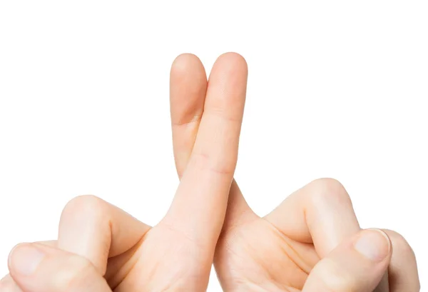 Primer plano de dos manos poniendo los dedos juntos — Foto de Stock