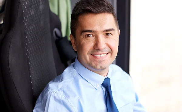 Close up of happy bus driver or businessman — Stock Photo, Image