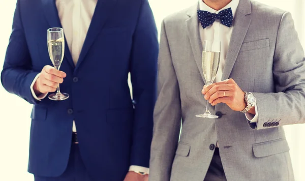 Närbild av manliga homosexuella par med champagneglas — Stockfoto