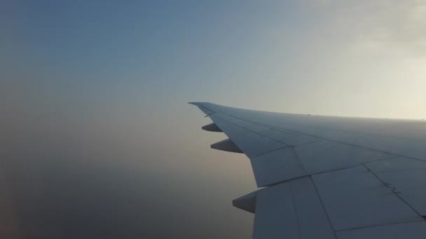 Ala del avión volando en el cielo azul — Vídeo de stock