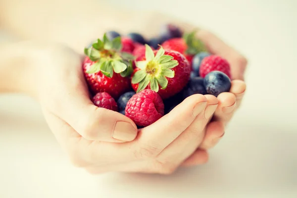 Close up of woman hands holding berries — Stock Photo, Image