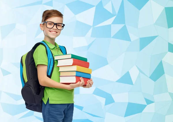 Happy student boy with school bag and books — Stock Photo, Image