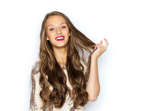 Happy young woman or teen girl in fancy dress — Stock Photo, Image