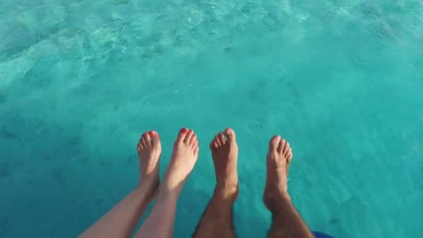 Feet on deck of sailboat or yacht sailing in sea — Stock Video