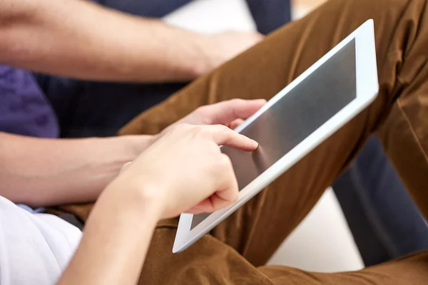 Close up of male hands with tablet pc at home — Stock Photo, Image