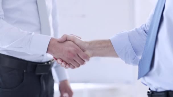 Dos hombres de negocios estrechando sus manos — Vídeo de stock
