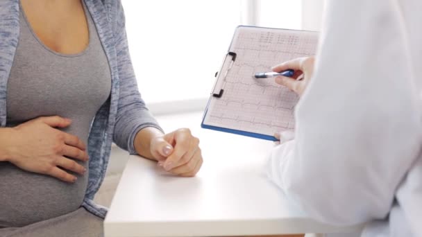 Gynecologist and pregnant woman at hospital — Stock Video