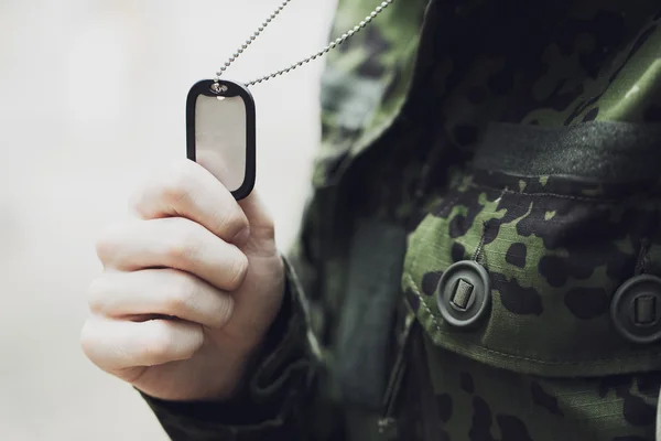 Close up of young soldier in military uniform — Stock Photo, Image