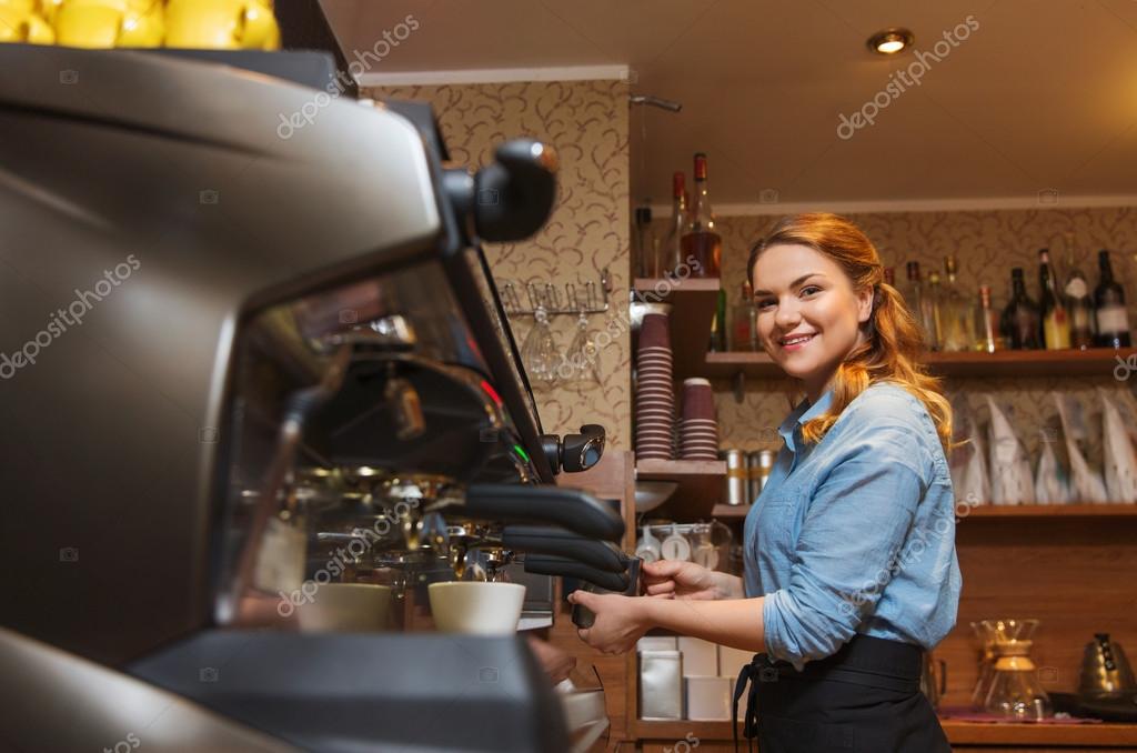 Barista Woman Making Coffee By Machine At Cafe Stock Photo Barista Woman Making Coffee By Machine At Cafe Stock Photo