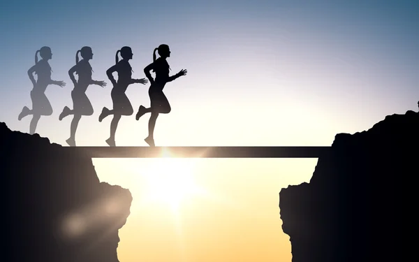 Happy young sports woman running outdoors — Stock Photo, Image