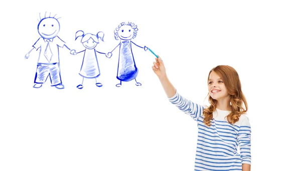 Girl drawing family in the air — Stock Photo, Image