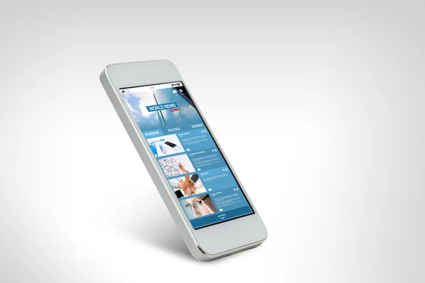 Smarthphone with world news web page on screen — 图库照片