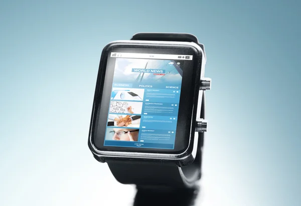 Close up of smart watch with news web page — Stock Photo, Image