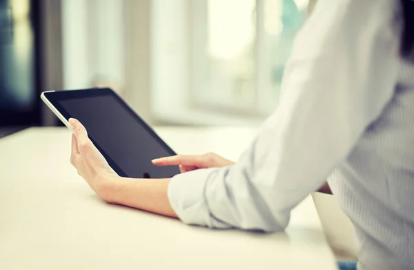 Close up of woman hands with tablet pc at office — Stock Photo, Image