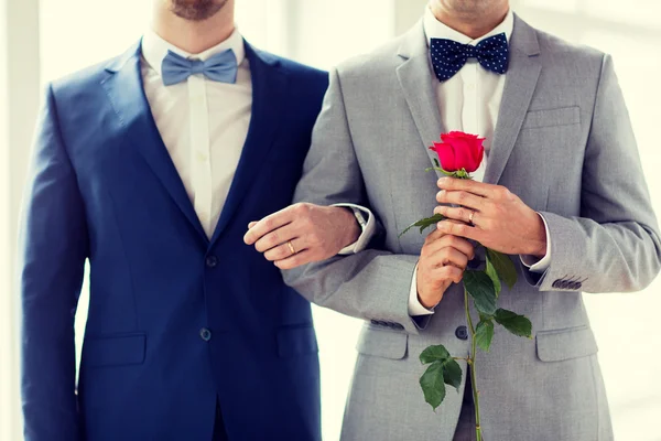 Close up of happy male gay couple holding hands — Stock Photo, Image