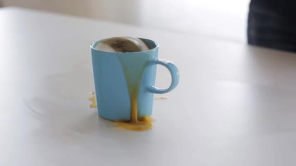 Kvinna med trasa för rengöring kaffe fläcken på bord — Stockvideo