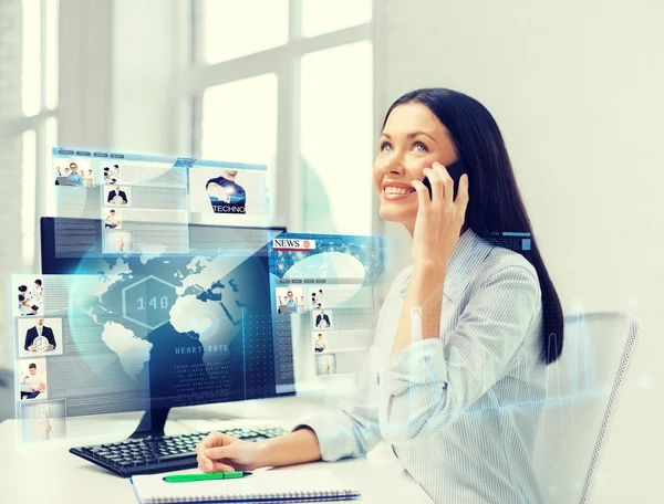 Smiling businesswoman or student with smartphone — Stock Photo, Image