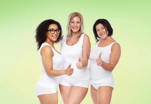 Group of happy plus size women showing thumbs up — Stock Photo, Image
