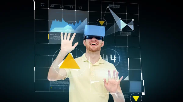 stock image happy man in virtual reality headset or 3d glasses