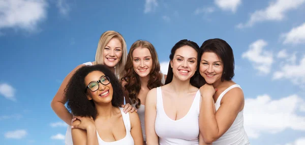 Group of happy different women in white underwear — Stock Photo, Image