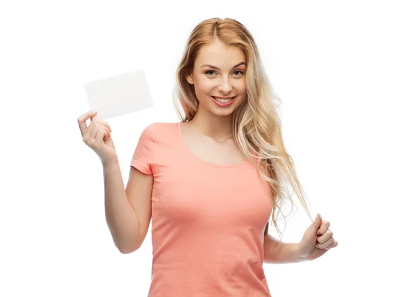 Mulher feliz ou menina adolescente com papel branco em branco — Fotografia de Stock