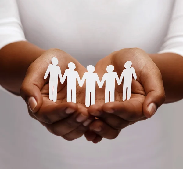 African american female hands with paper people — Stock Photo, Image