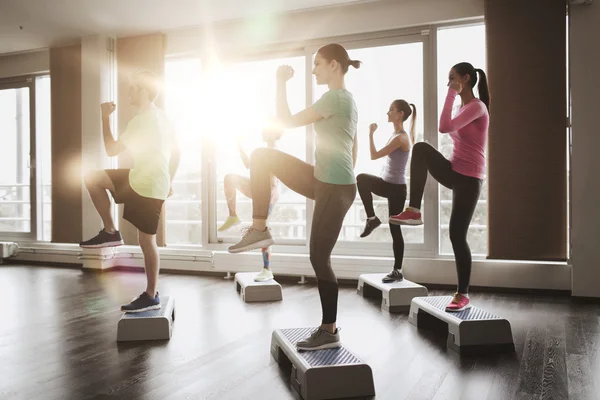 Grupo de personas haciendo ejercicio con los pasos en el gimnasio —  Fotos de Stock