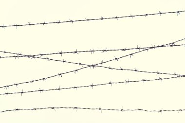 barb wire fence over gray sky clipart