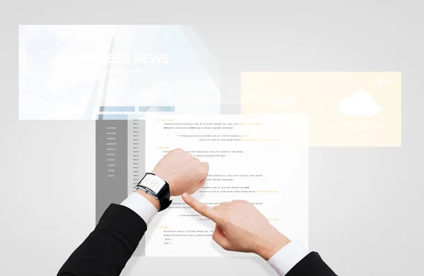 Businessman hands with coding on smart watch — Stock Photo, Image