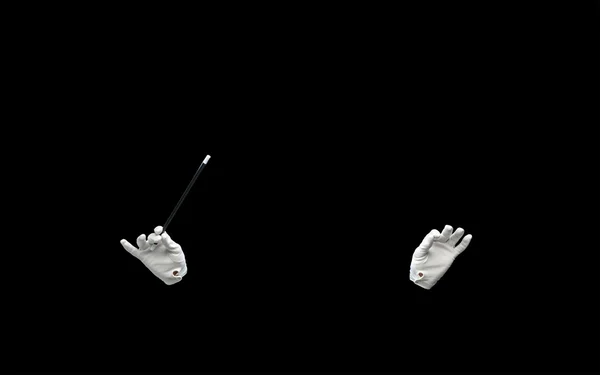 Mãos mágico com varinha mágica mostrando truque — Fotografia de Stock