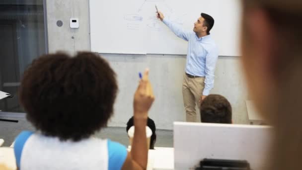 Étudiants et professeur au tableau blanc sur la conférence — Video