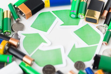 close up of batteries and green recycling symbol clipart