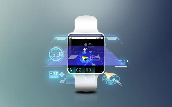 智能手表与 gps 导航地图的插图 — 图库照片
