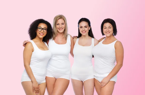 Group of happy different women in white underwear — Stock Photo, Image