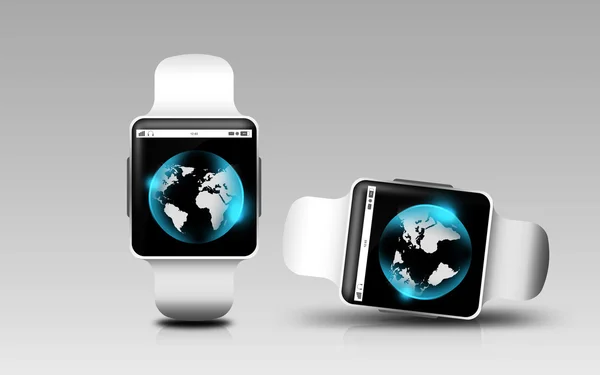 Relógios inteligentes com globo terrestre na tela — Fotografia de Stock