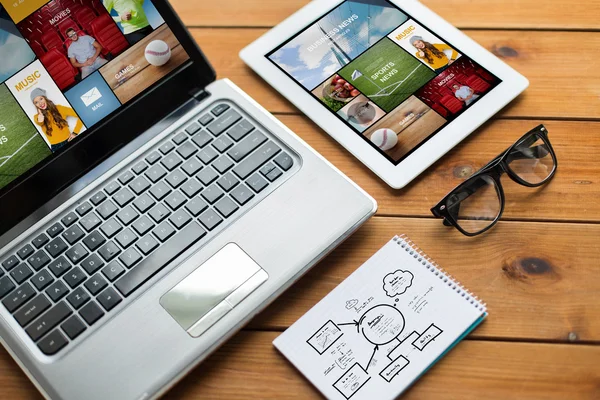 Close up dari laptop, tablet pc dan notebook — Stok Foto