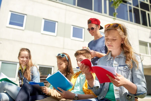 Grupa studentów z notebookami na dziedzińcu szkolnym — Zdjęcie stockowe