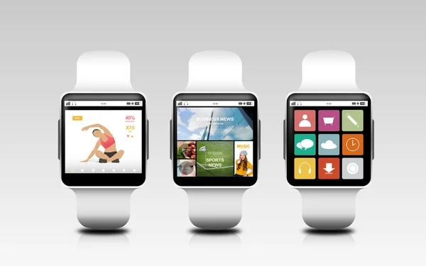 Smart watches with applications on screens — Stock Photo, Image